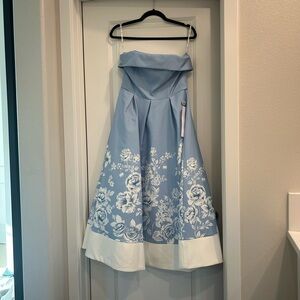 Club L London Strapless Blue and White Floral Dress